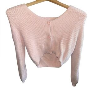 art class Light Pink Cropped Button Up Cardigan Fluffy Soft Cozy Sweater Size 8